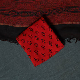 Bagh Hand Block Print Natural Dyed Kota Doria Cotton 3pc Unstitched Dress Material Suit Set 05