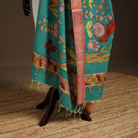 Srikalahasti Pen Work Kalamkari Bangalore Silk Floral Handpainted Dupatta 15