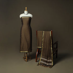 Brown - Dharwad Woven Mercerised Cotton 3pc Unstitched Dress Material Suit Set 37