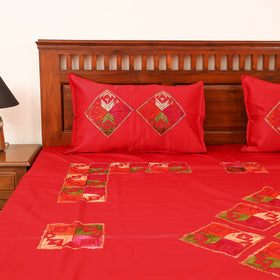 Floral Phulkari Hand Embroidered Double Bedsheet with 2 Pillow Covers Set (108 x 90 in) 08