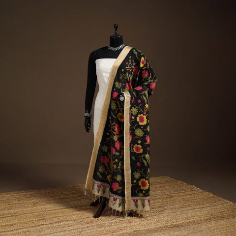 Srikalahasti Pen Work Kalamkari Bangalore Silk Floral Handpainted Dupatta 16