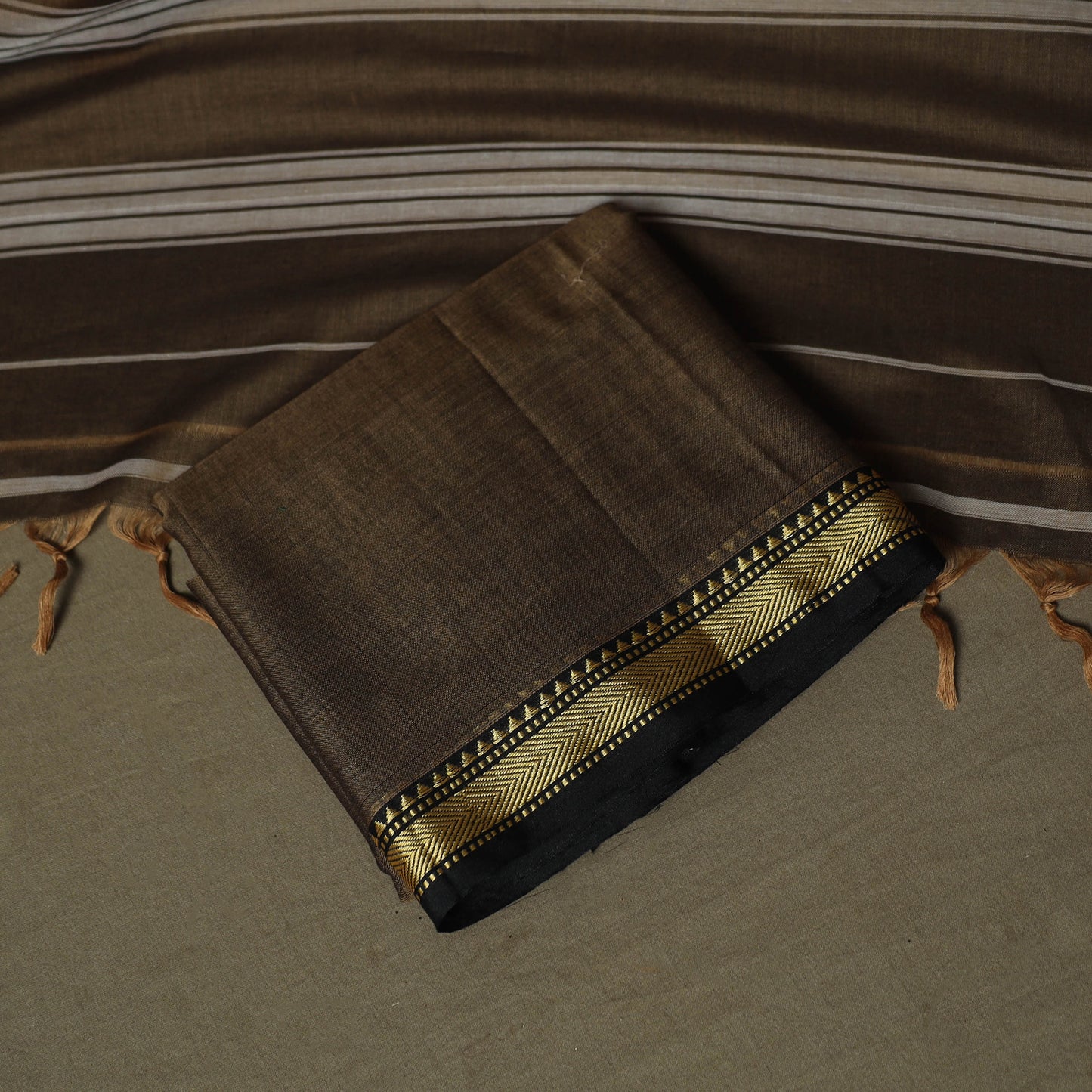 Brown - Dharwad Woven Mercerised Cotton 3pc Unstitched Dress Material Suit Set 37