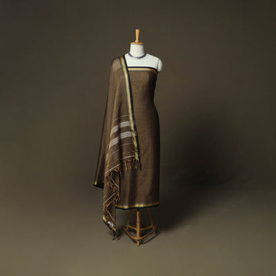 Brown - Dharwad Woven Mercerised Cotton 3pc Unstitched Dress Material Suit Set 37