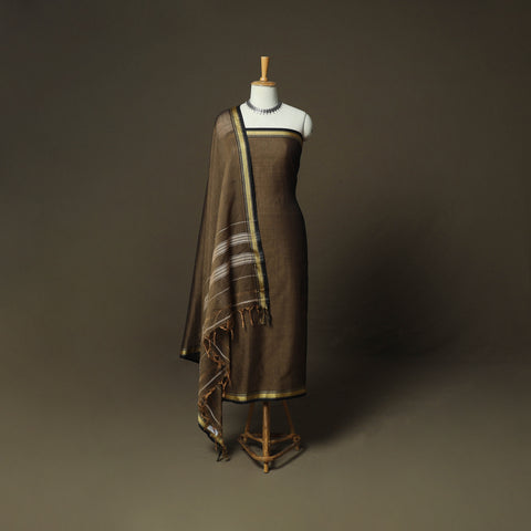 Brown - Dharwad Woven Mercerised Cotton 3pc Unstitched Dress Material Suit Set 37