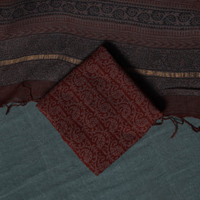 Bagh Hand Block Print Natural Dyed Kota Doria Cotton 3pc Unstitched Dress Material Suit Set 06