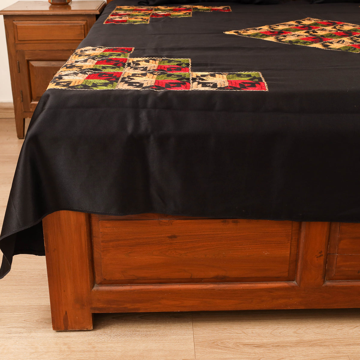 Floral phulkari hand embroidered double bedsheet with 2