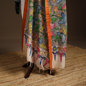 Srikalahasti Pen Work Kalamkari Bangalore Silk Floral Handpainted Dupatta 17