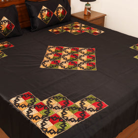 Floral phulkari hand embroidered double bedsheet with 2