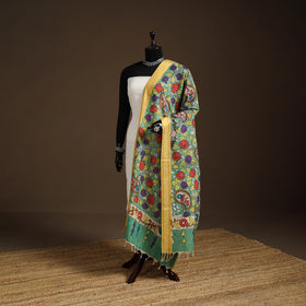 Srikalahasti Pen Work Kalamkari Bangalore Silk Floral Handpainted Dupatta 18