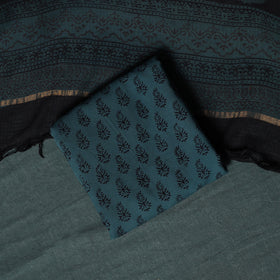 Bagh Hand Block Print Natural Dyed Kota Doria Cotton 3pc Unstitched Dress Material Suit Set 07