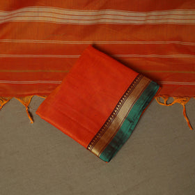 Orange - Dharwad Woven Mercerised Cotton 3pc Unstitched Dress Material Suit Set 38