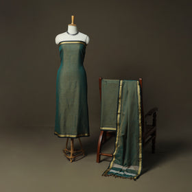 Green - Dharwad Woven Mercerised Cotton 3pc Unstitched Dress Material Suit Set 39