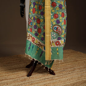 Srikalahasti Pen Work Kalamkari Bangalore Silk Floral Handpainted Dupatta 18