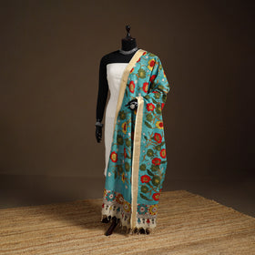 Srikalahasti Pen Work Kalamkari Bangalore Silk Floral Handpainted Dupatta 19
