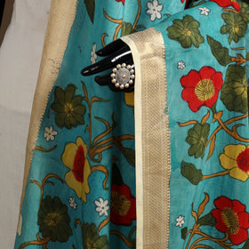 Srikalahasti Pen Work Kalamkari Bangalore Silk Floral Handpainted Dupatta 19
