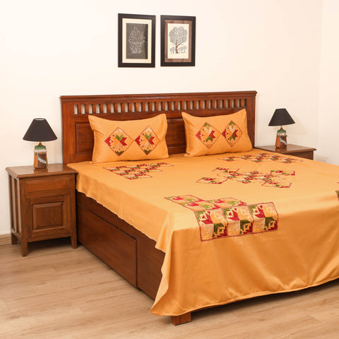 Floral Phulkari Hand Embroidered Double Bedsheet with 2 Pillow Covers Set (108 x 90 in) 14