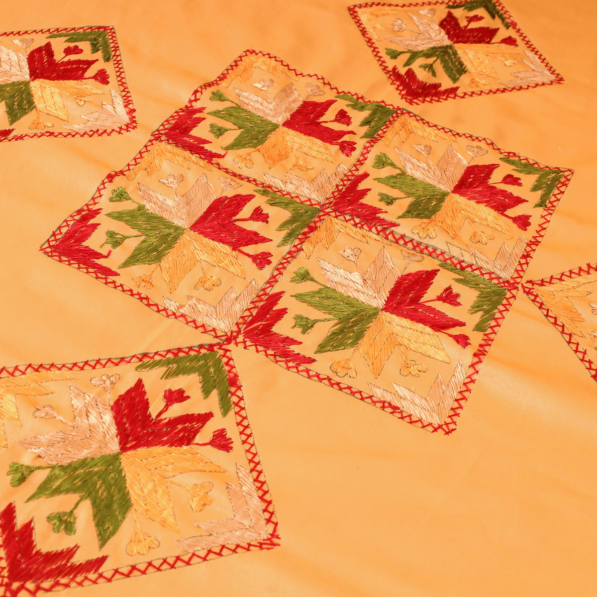 Floral phulkari hand embroidered double bedsheet with 2
