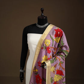 Srikalahasti Pen Work Kalamkari Bangalore Silk Floral Handpainted Dupatta 20