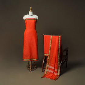 Orange - Dharwad Woven Mercerised Cotton 3pc Unstitched Dress Material Suit Set 40