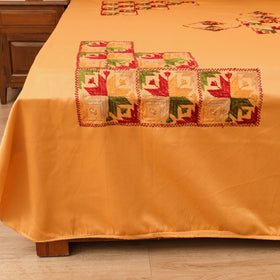 Floral phulkari hand embroidered double bedsheet with 2