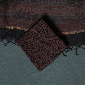 Bagh Hand Block Print Natural Dyed Kota Doria Cotton 3pc Unstitched Dress Material Suit Set 09
