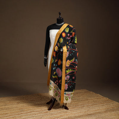 Srikalahasti Pen Work Kalamkari Bangalore Silk Floral Handpainted Dupatta 21