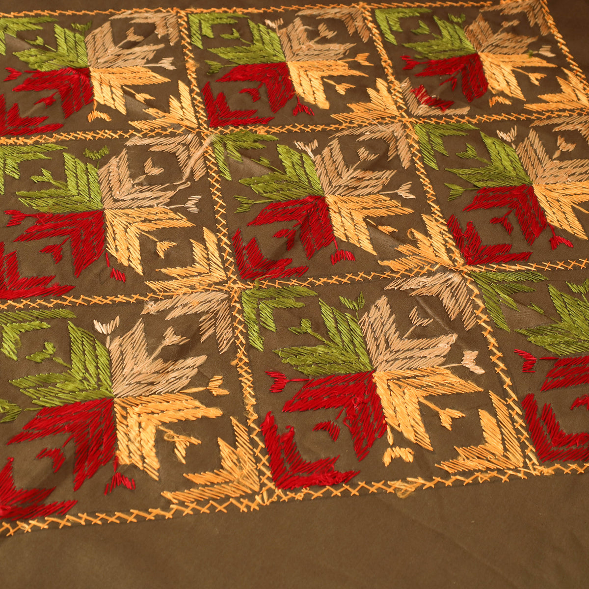 Floral phulkari hand embroidered double bedsheet with 2