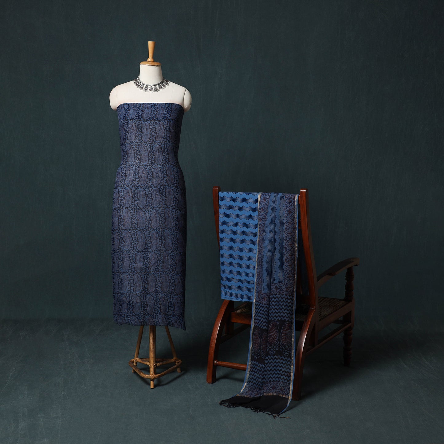 Bagh Hand Block Print Natural Dyed Kota Doria Cotton 3pc Unstitched Dress Material Suit Set 10