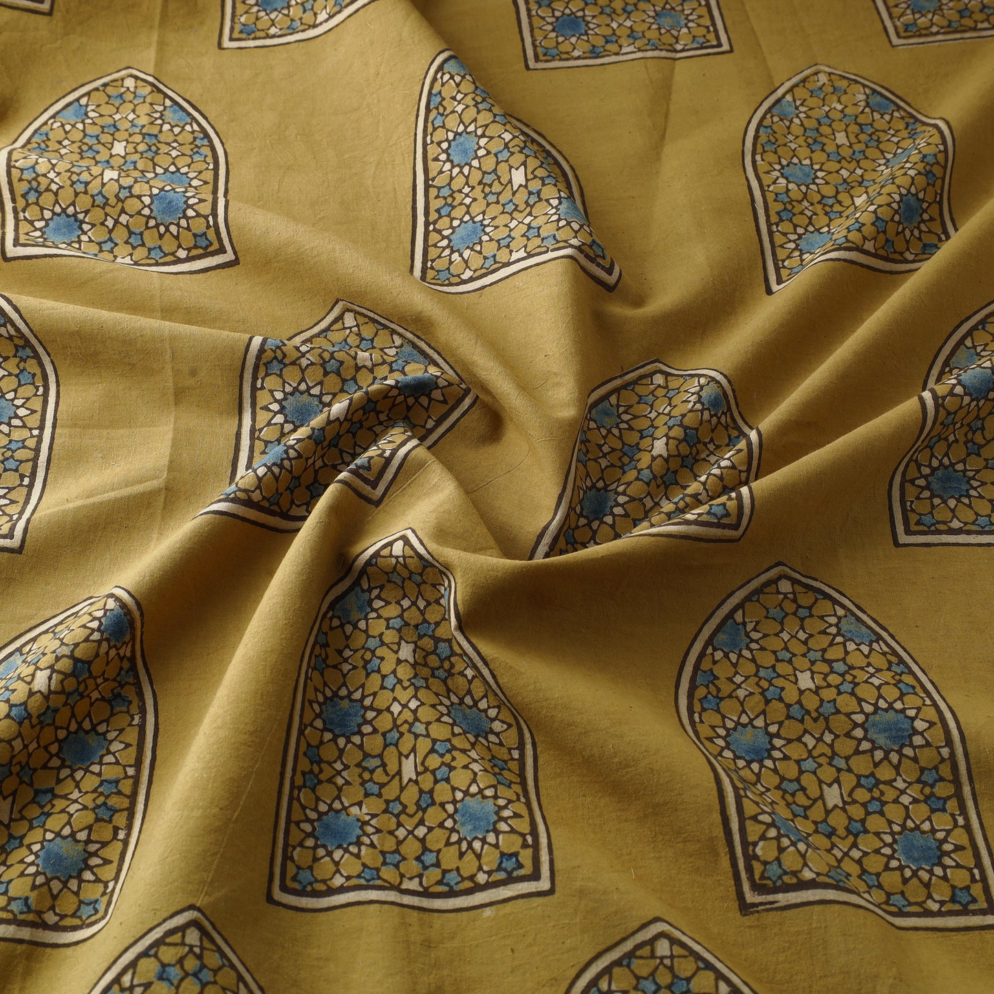 Yellow - Pure Cotton Ajrakh Print Fabric 13