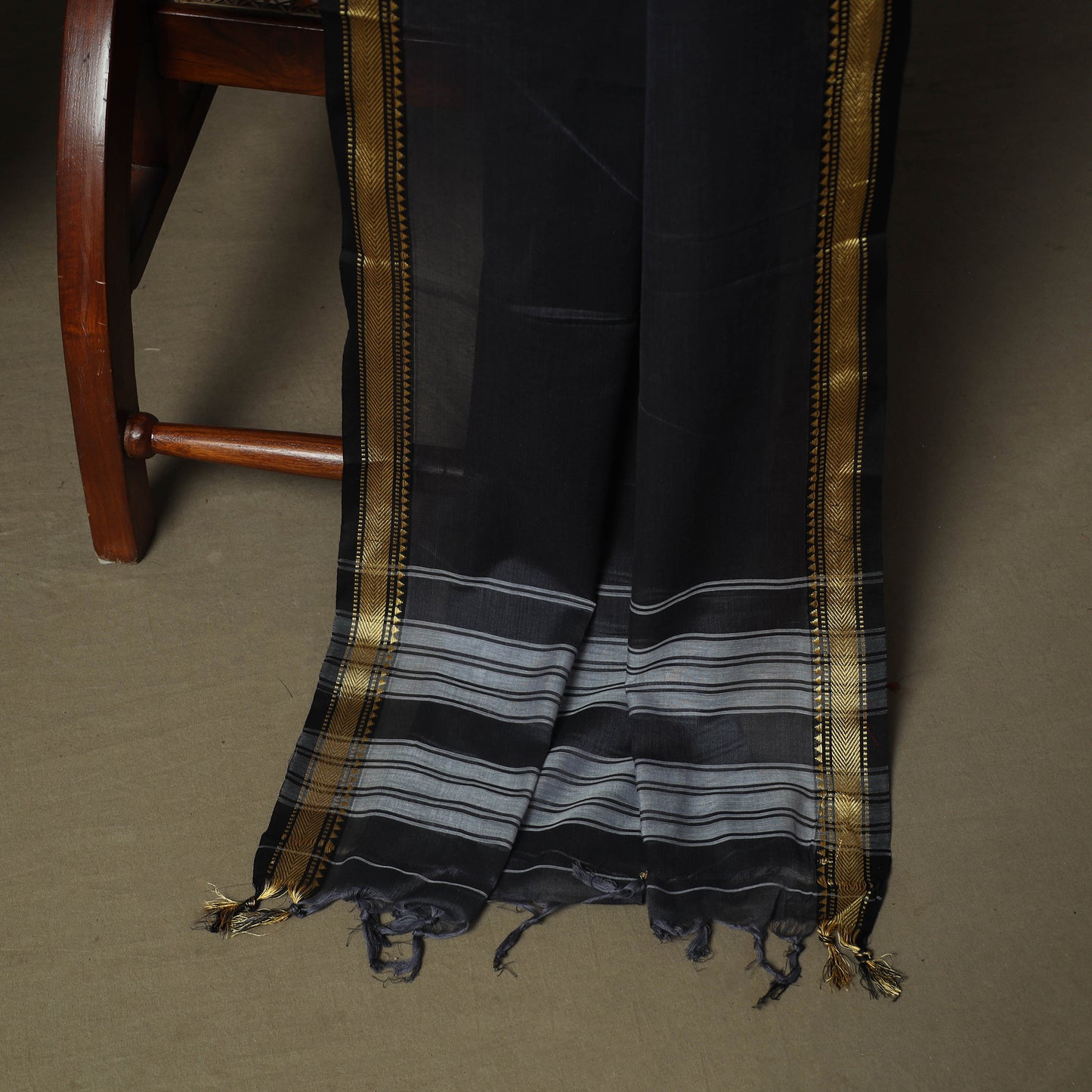 Black - Dharwad Woven Mercerised Cotton 3pc Unstitched Dress Material Suit Set 41