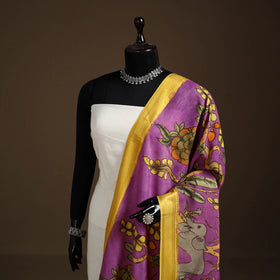 Srikalahasti Pen Work Kalamkari Bangalore Silk Floral Handpainted Dupatta 22