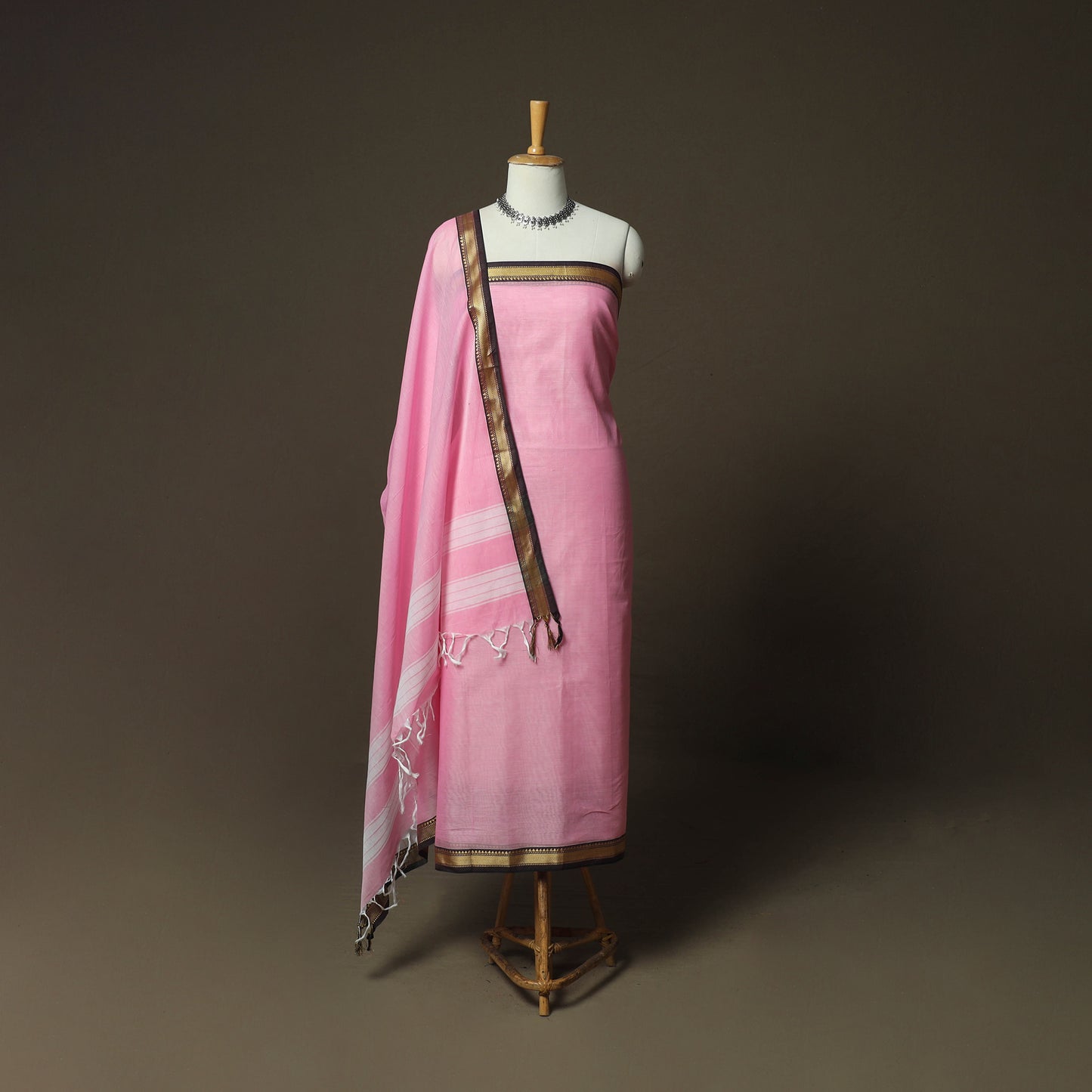 Pink - Dharwad Woven Mercerised Cotton 3pc Unstitched Dress Material Suit Set 42