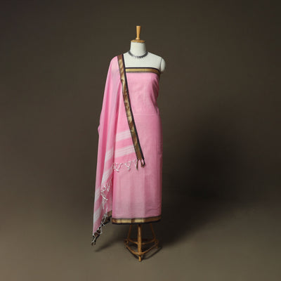 Pink - Dharwad Woven Mercerised Cotton 3pc Unstitched Dress Material Suit Set 42