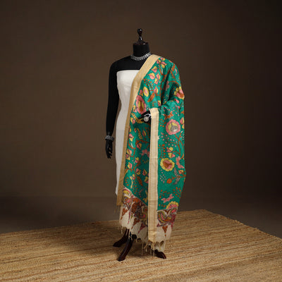 Srikalahasti Pen Work Kalamkari Bangalore Silk Floral Handpainted Dupatta 23