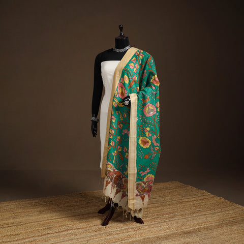 Srikalahasti Pen Work Kalamkari Bangalore Silk Floral Handpainted Dupatta 23