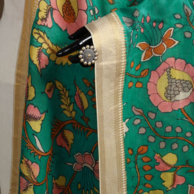 Srikalahasti Pen Work Kalamkari Bangalore Silk Floral Handpainted Dupatta 23