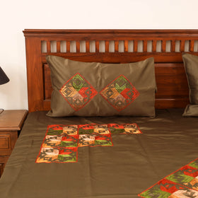 Floral phulkari hand embroidered double bedsheet with 2