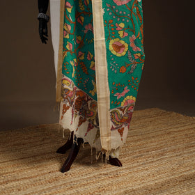 Srikalahasti Pen Work Kalamkari Bangalore Silk Floral Handpainted Dupatta 23