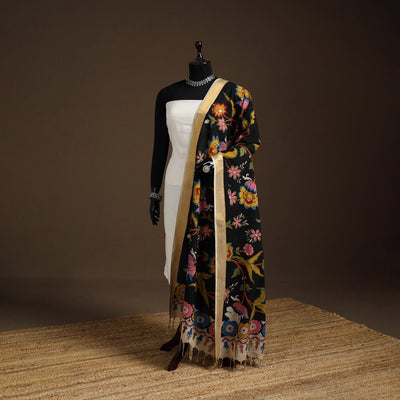 Srikalahasti Pen Work Kalamkari Bangalore Silk Floral Handpainted Dupatta 24