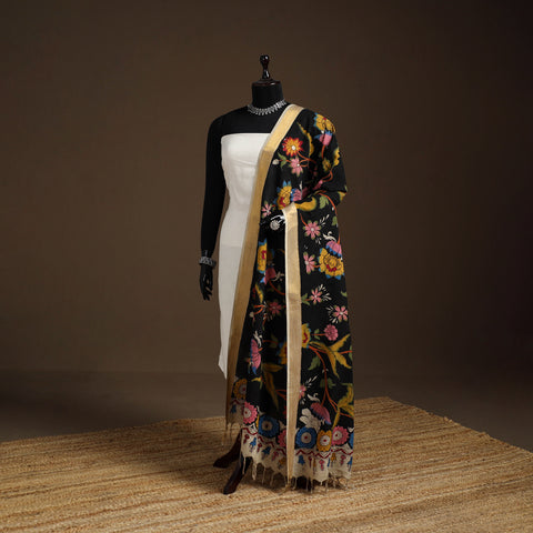 Srikalahasti Pen Work Kalamkari Bangalore Silk Floral Handpainted Dupatta 24