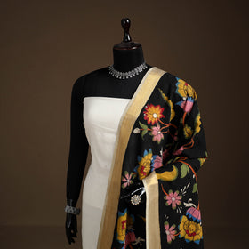 Srikalahasti Pen Work Kalamkari Bangalore Silk Floral Handpainted Dupatta 24