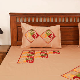 Floral Phulkari Hand Embroidered Double Bedsheet with 2 Pillow Covers Set (108 x 90 in) 04