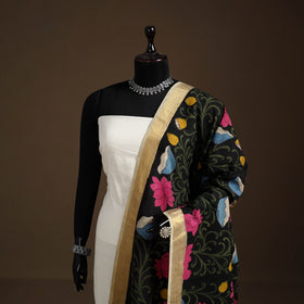 Srikalahasti Pen Work Kalamkari Bangalore Silk Floral Handpainted Dupatta 25