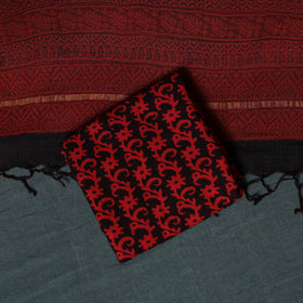 Bagh Hand Block Print Natural Dyed Kota Doria Cotton 3pc Unstitched Dress Material Suit Set 12