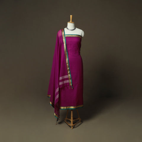 Purple - Dharwad Woven Mercerised Cotton 3pc Unstitched Dress Material Suit Set 43