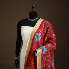 Srikalahasti Pen Work Kalamkari Bangalore Silk Floral Handpainted Dupatta 26