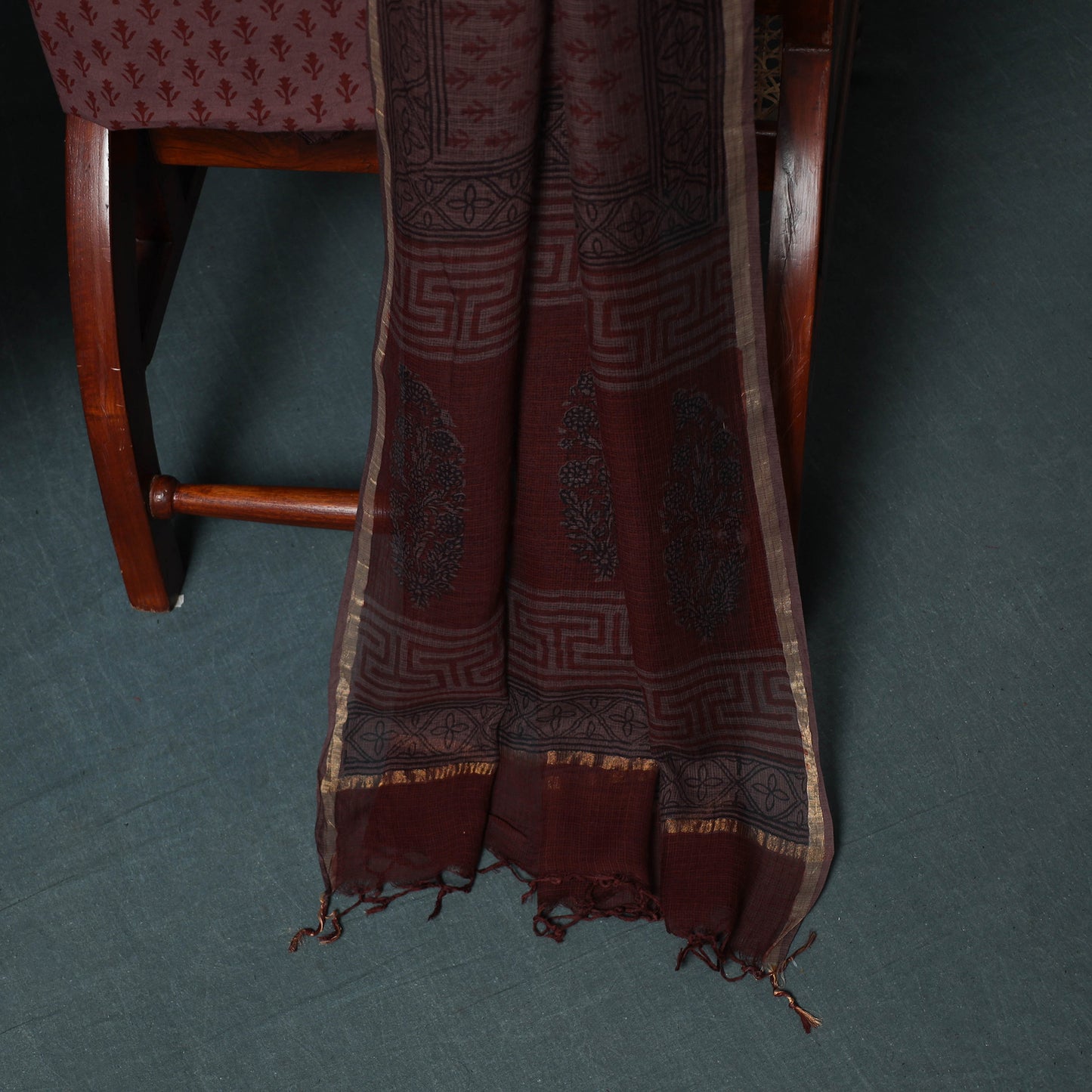 Bagh Hand Block Print Natural Dyed Kota Doria Cotton 3pc Unstitched Dress Material Suit Set 13