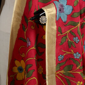 Srikalahasti Pen Work Kalamkari Bangalore Silk Floral Handpainted Dupatta 26
