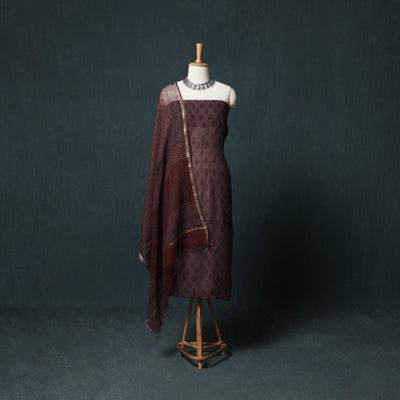 Bagh Hand Block Print Natural Dyed Kota Doria Cotton 3pc Unstitched Dress Material Suit Set 13