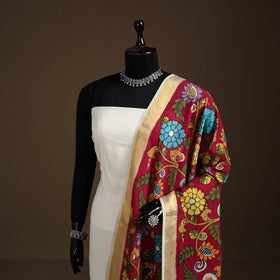 Srikalahasti Pen Work Kalamkari Bangalore Silk Floral Handpainted Dupatta 27